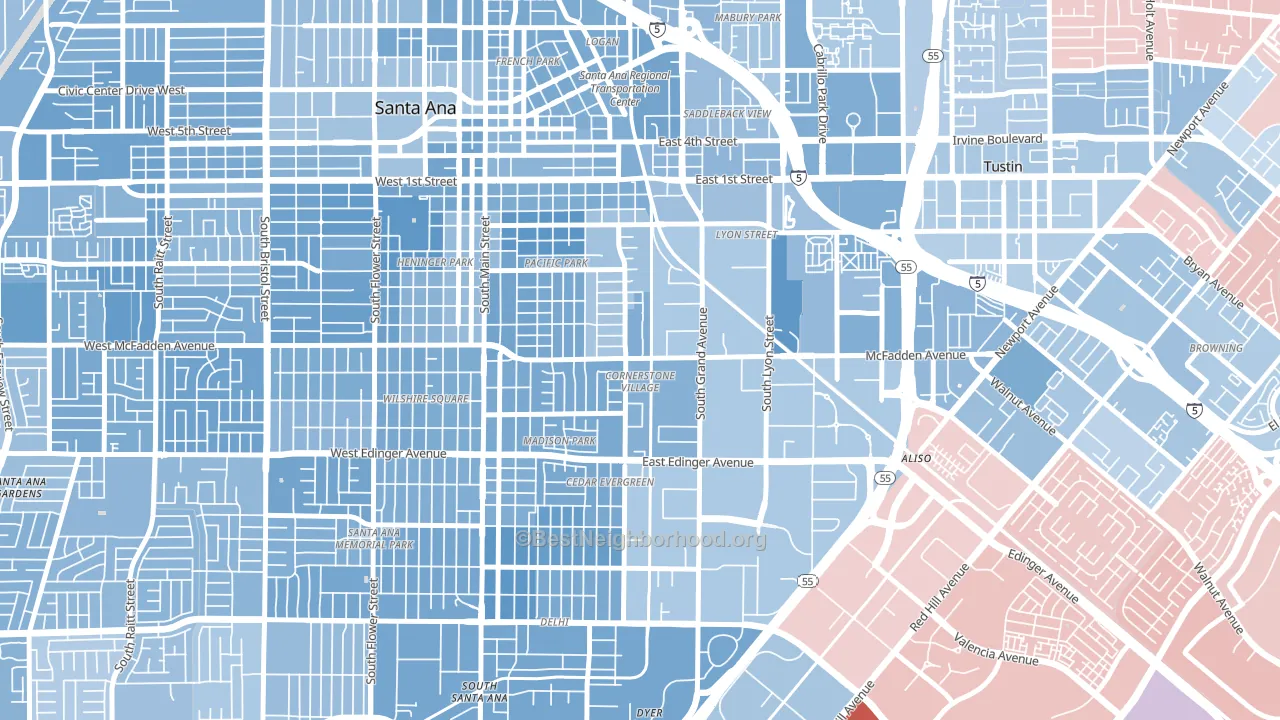 Cornerstone Village, Santa Ana, CA block-group political-lean map
