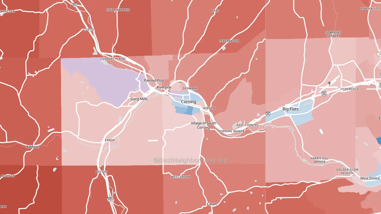 Corning, NY block-group political-lean map