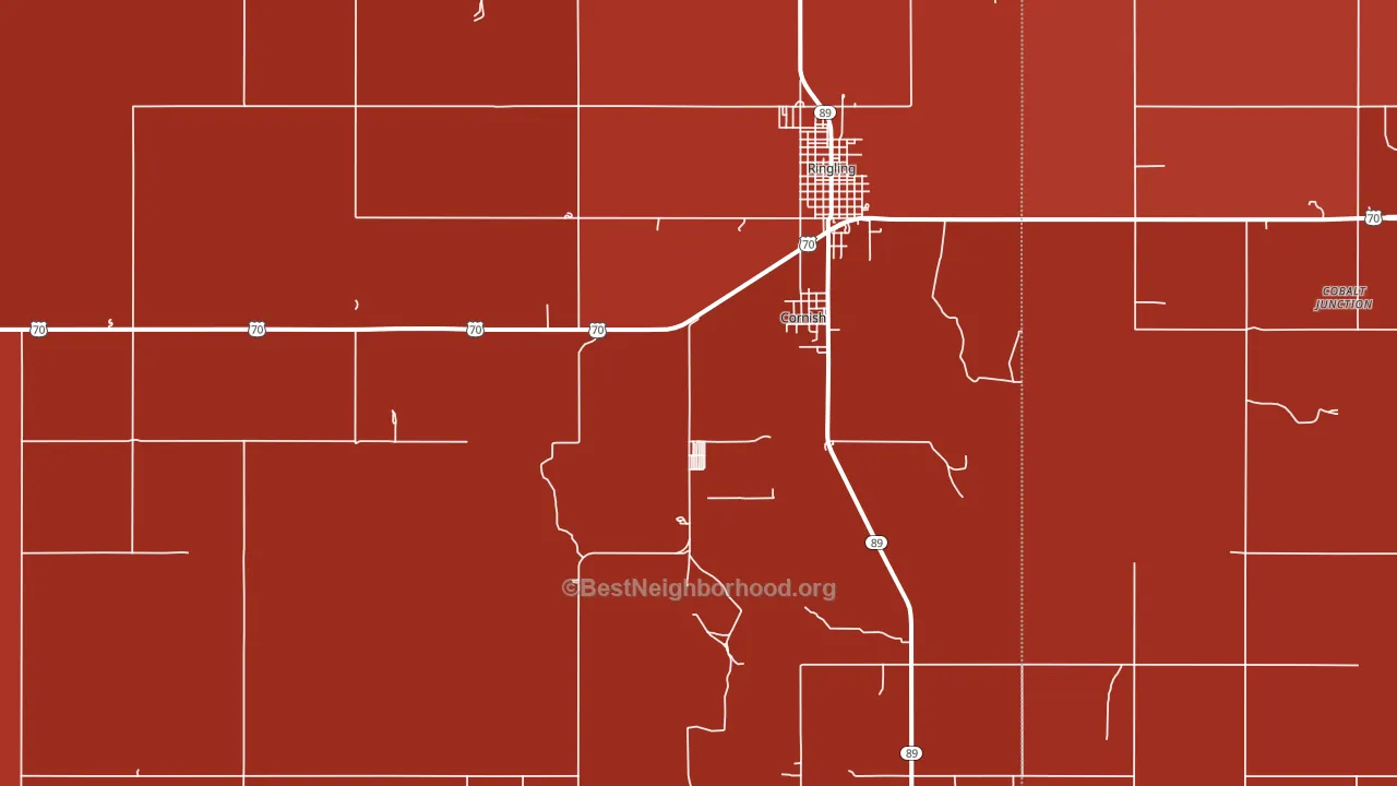 Cornish, OK block-group political-lean map