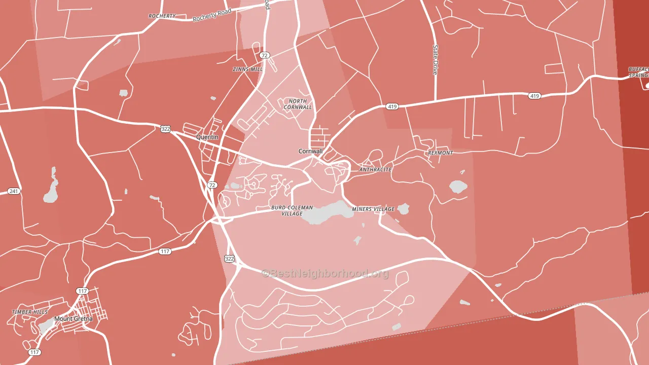 Cornwall, PA block-group political-lean map