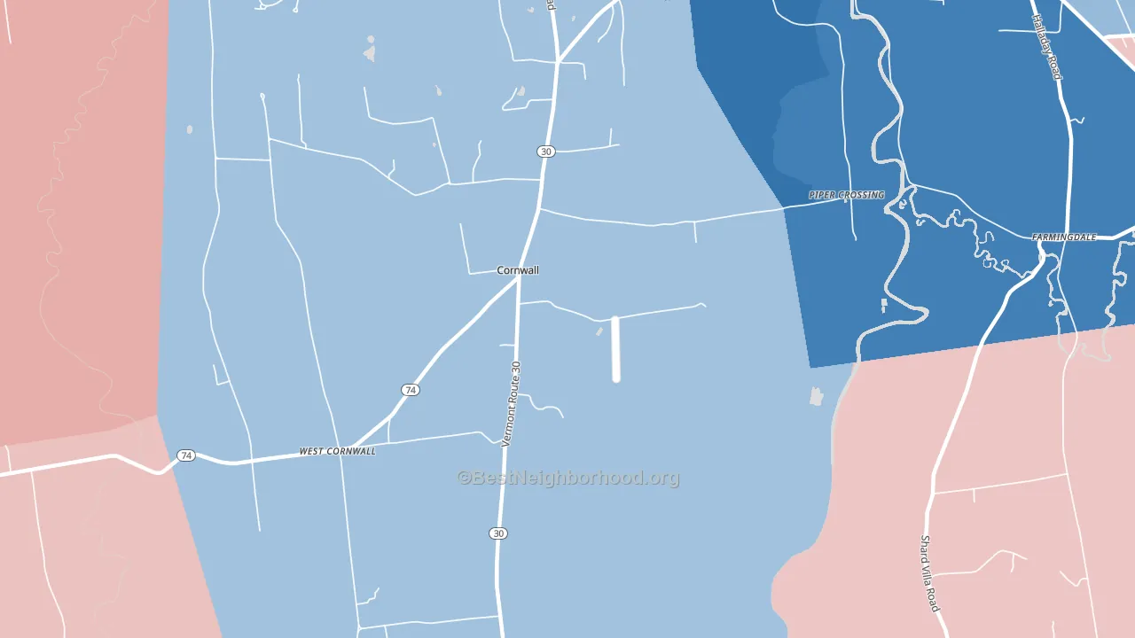 Cornwall, VT block-group political-lean map