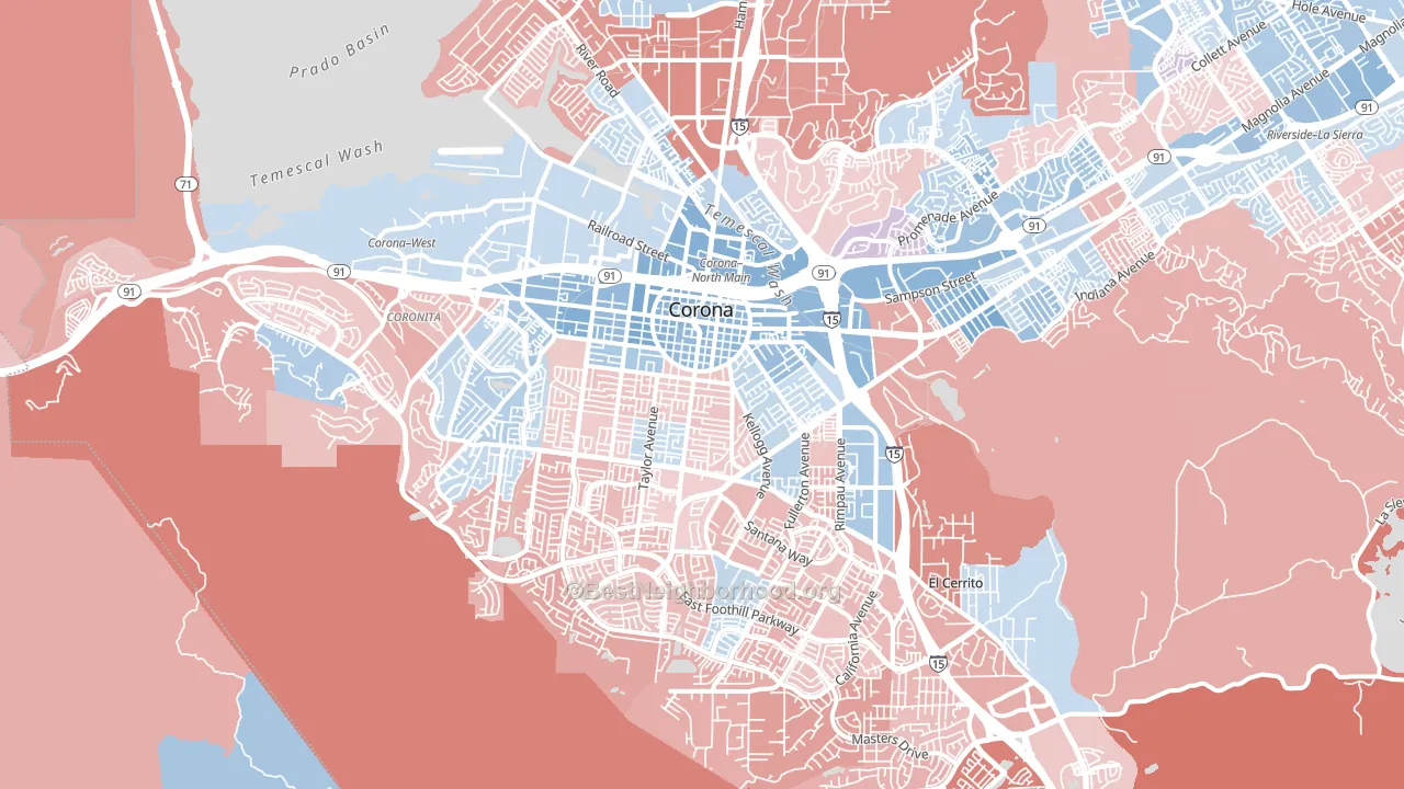 Corona, CA block-group political-lean map