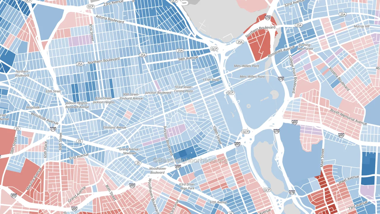 Corona, Queens, NY block-group political-lean map