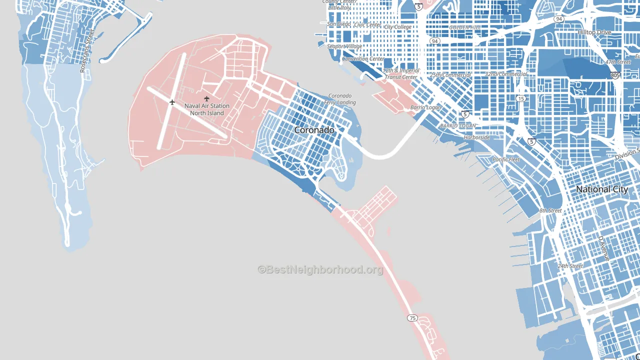 Coronado, CA block-group political-lean map