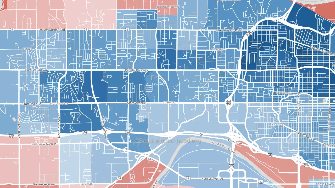 Coronado, Kansas City, KS block-group political-lean map