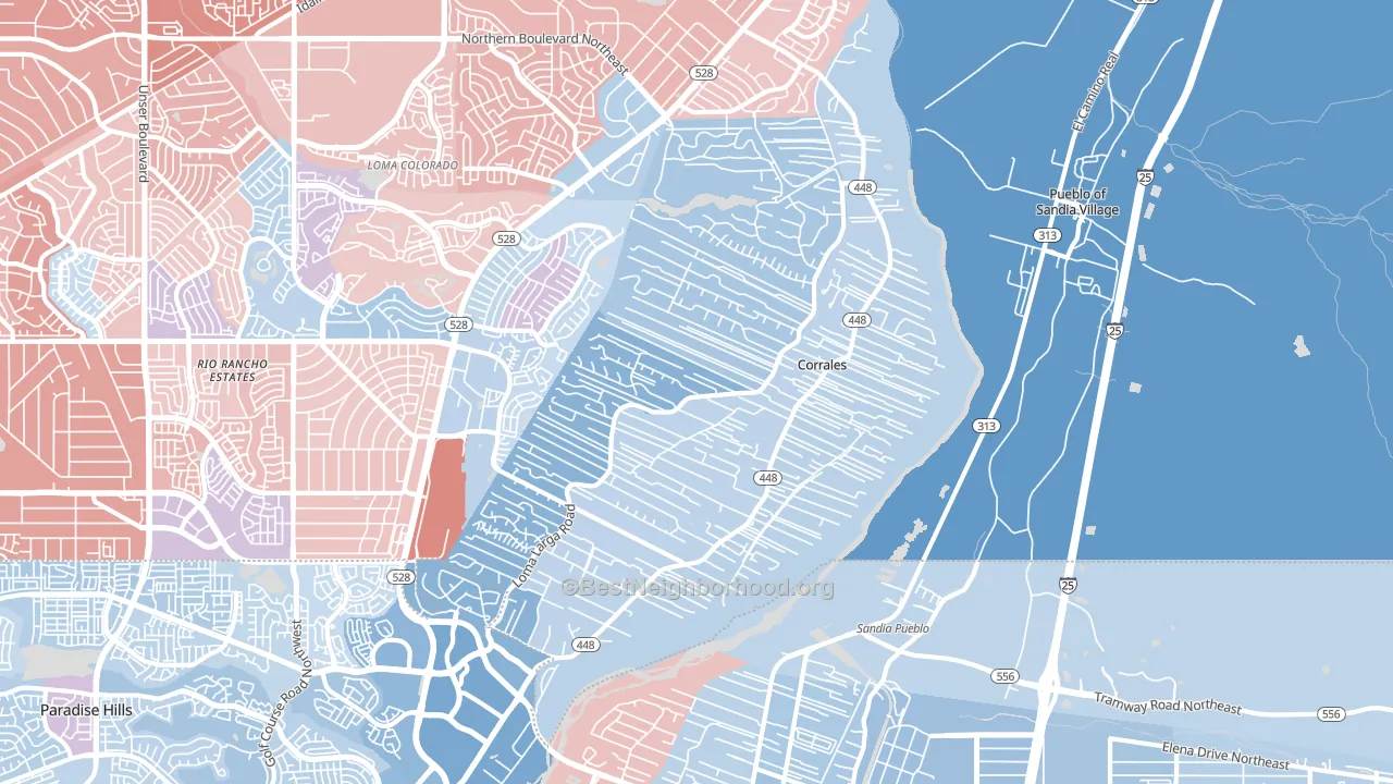 Corrales, NM block-group political-lean map