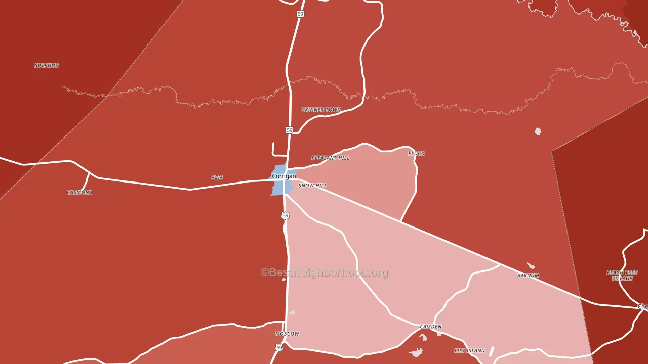Corrigan, TX block-group political-lean map