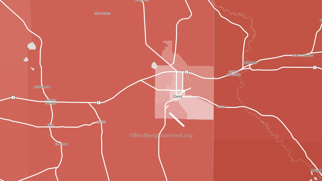 Corry, PA block-group political-lean map