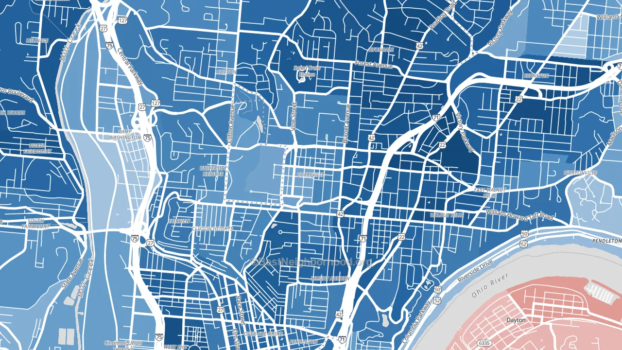 Corryville, Cincinnati, OH block-group political-lean map