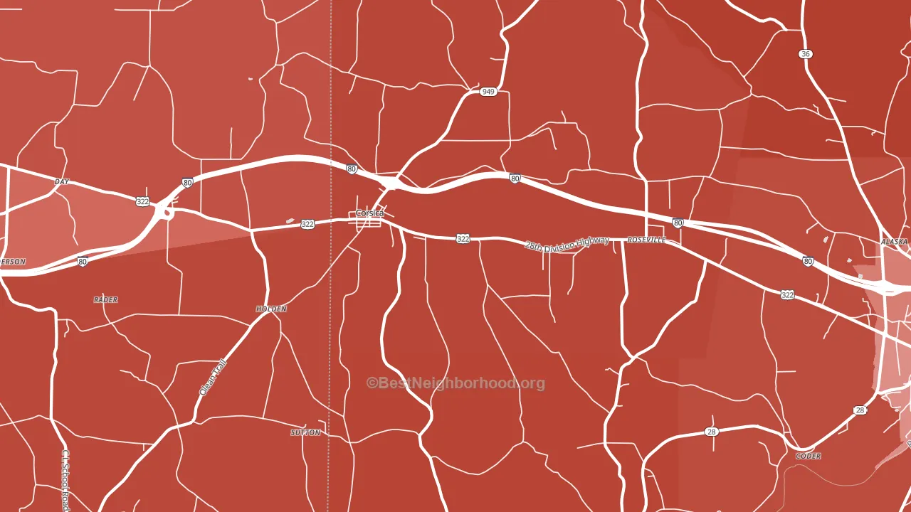 Corsica, PA block-group political-lean map