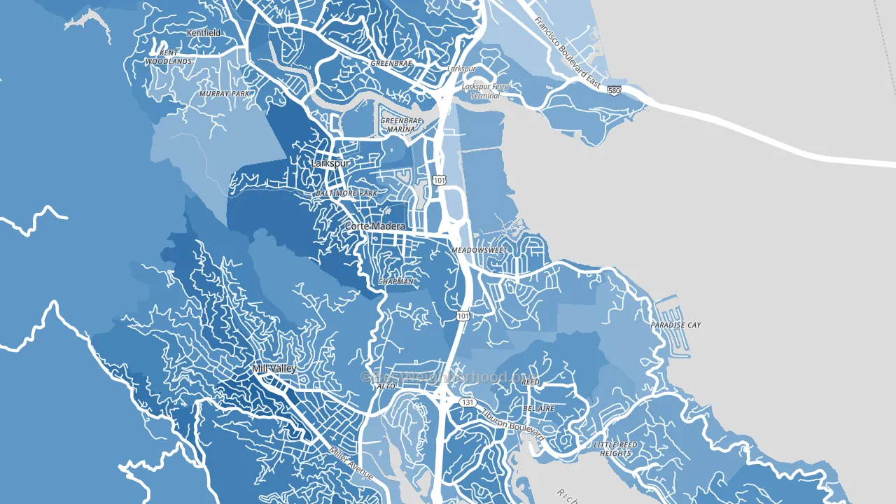 Corte Madera, CA block-group political-lean map
