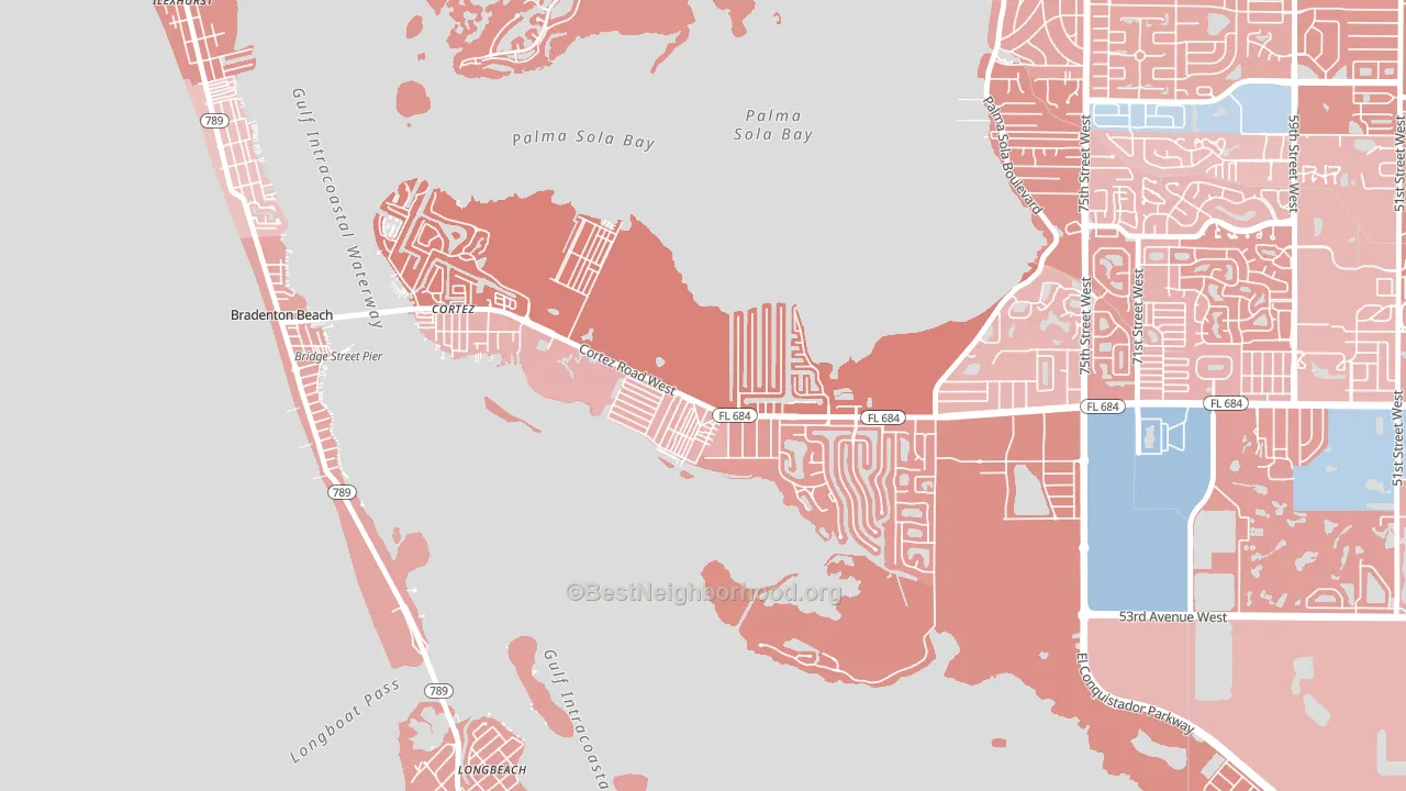Cortez, Bradenton, FL block-group political-lean map