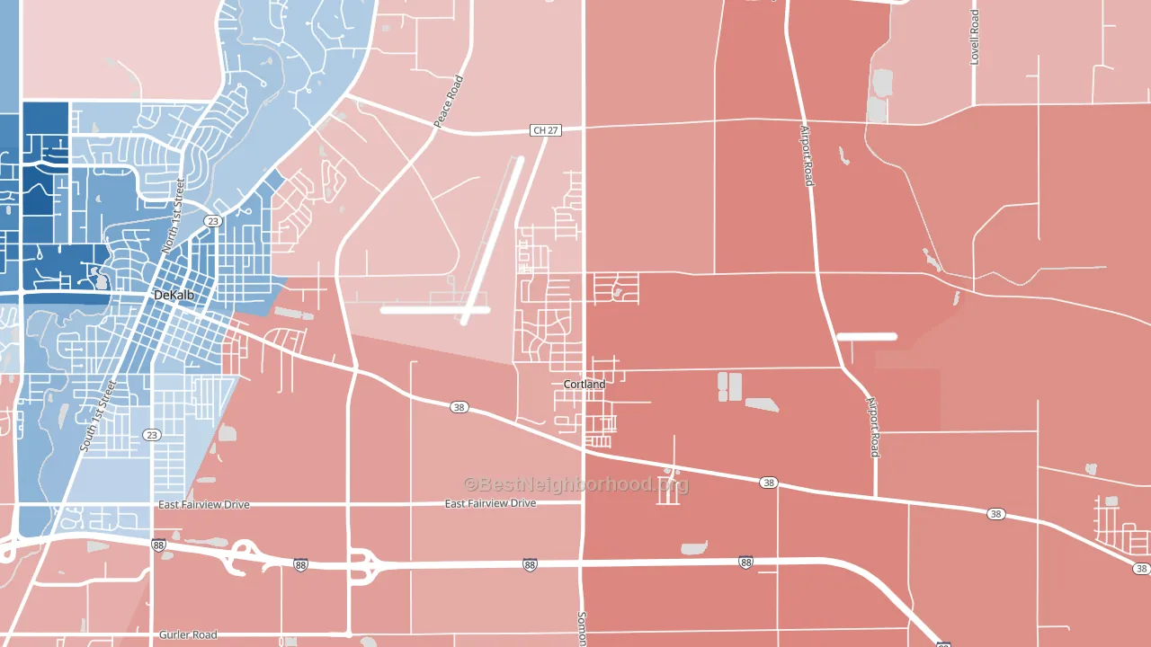 Cortland, IL block-group political-lean map