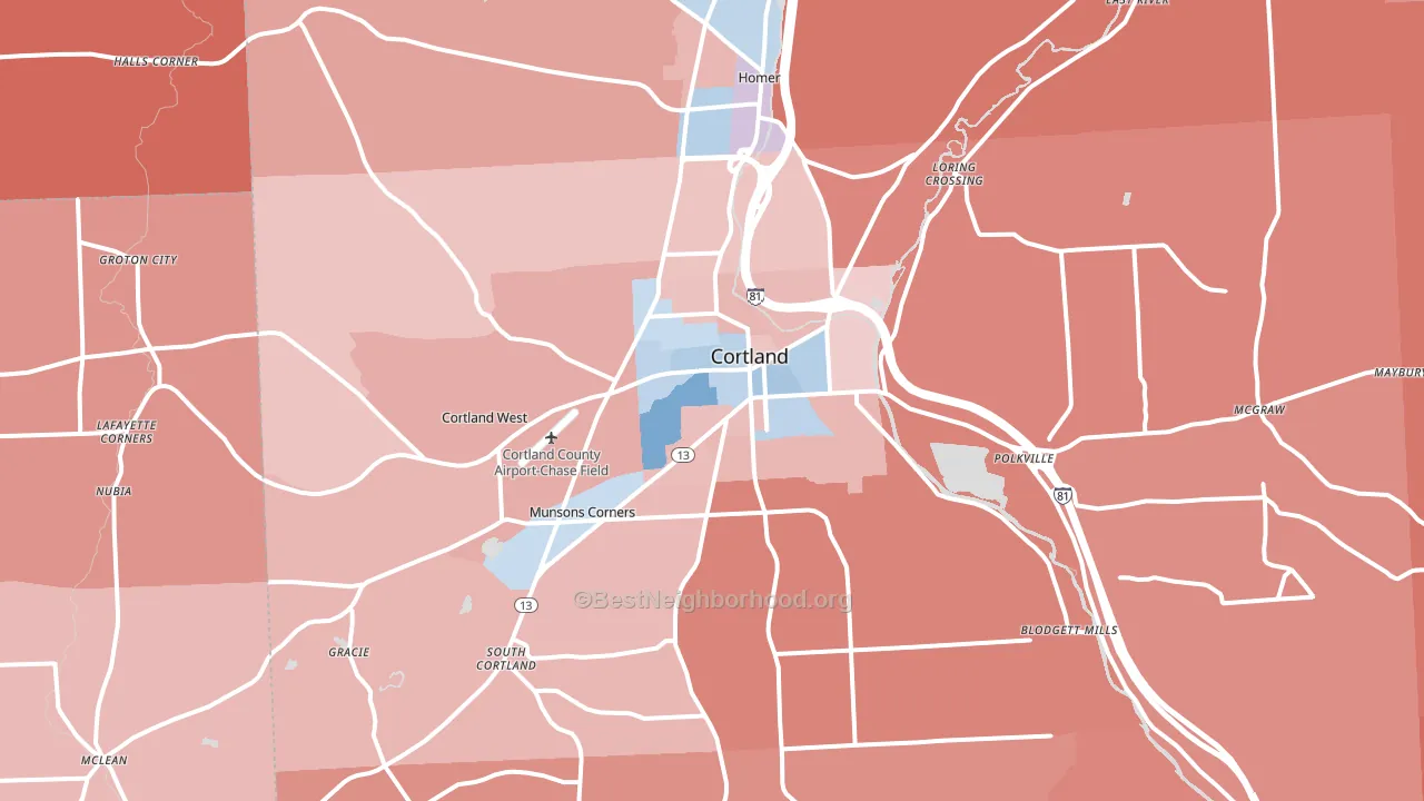 Cortland, NY block-group political-lean map