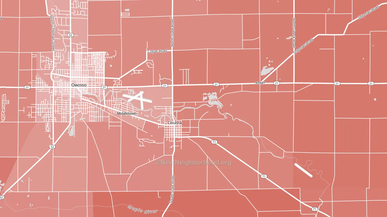 Corunna, MI block-group political-lean map