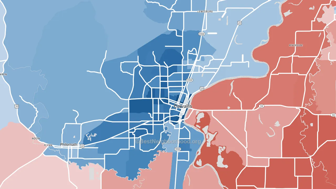 Corvallis, OR block-group political-lean map