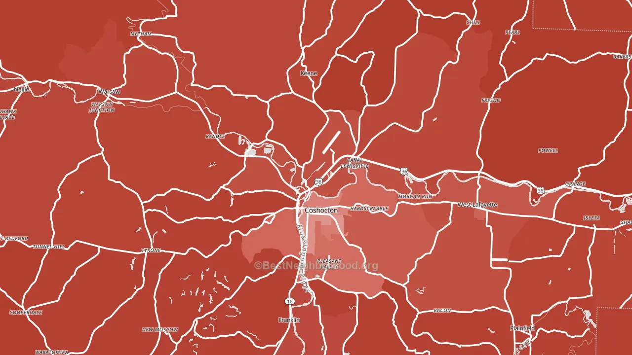 Coshocton County, OH block-group political-lean map
