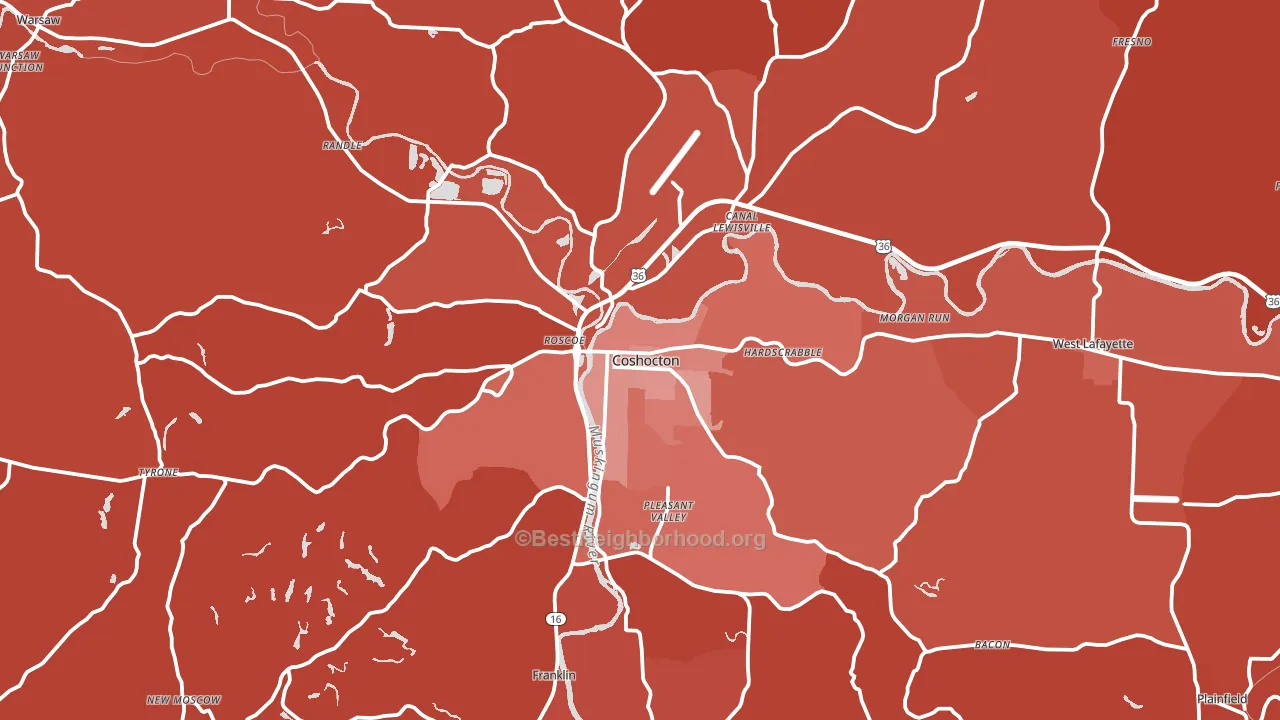 Coshocton, OH block-group political-lean map