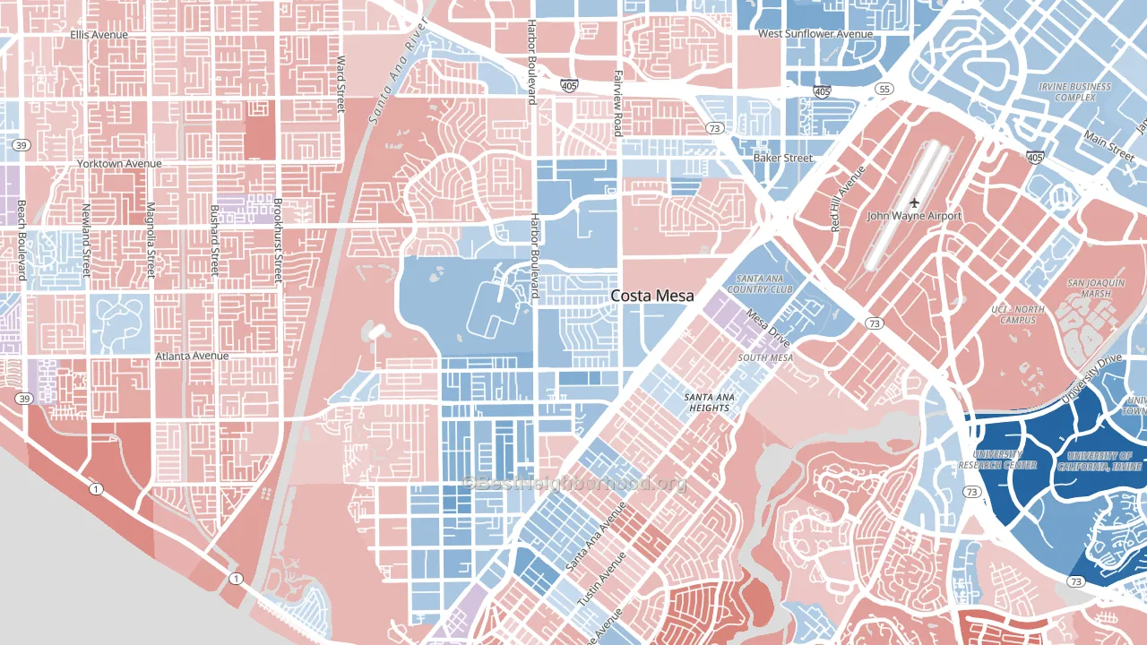 Costa Mesa, CA block-group political-lean map
