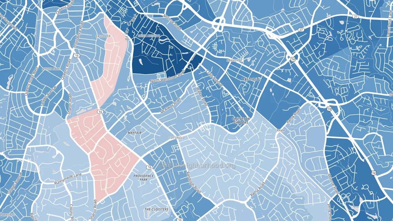 Cotswold, Charlotte, NC block-group political-lean map