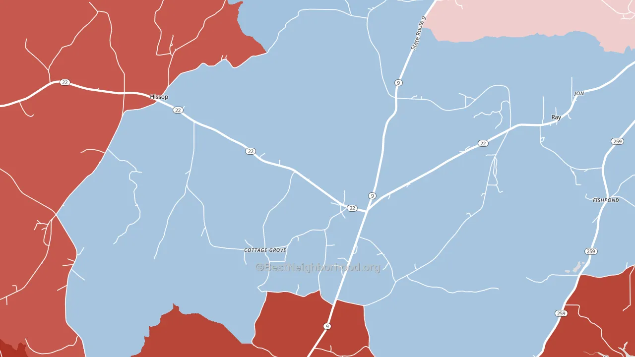 Cottage Grove, AL block-group political-lean map