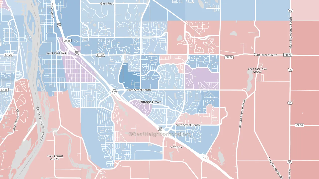 Cottage Grove, MN block-group political-lean map