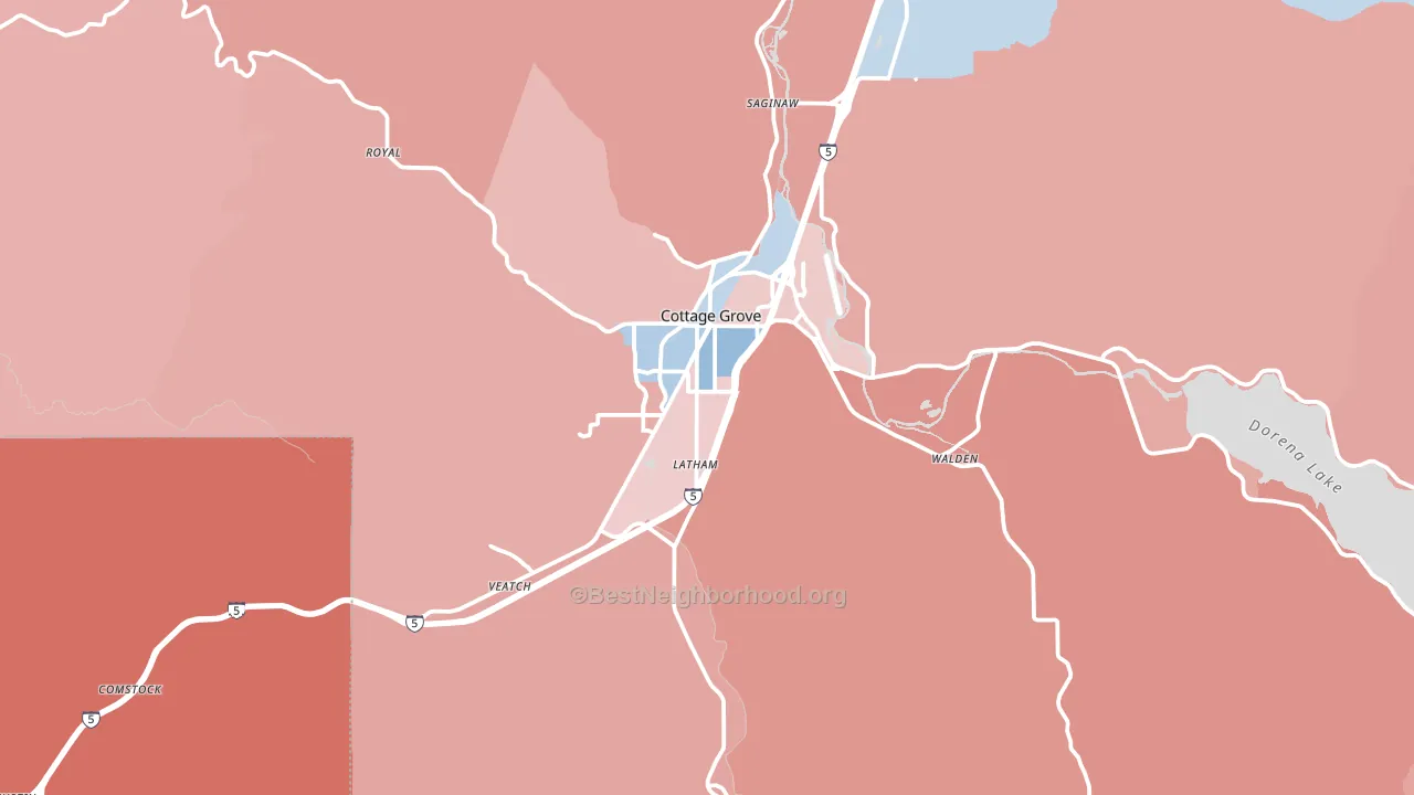 Cottage Grove, OR block-group political-lean map