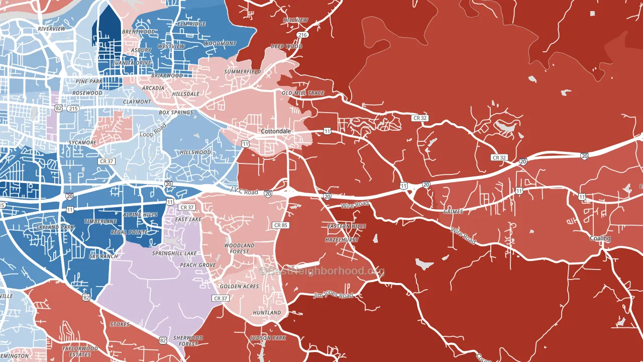 Cottondale, AL block-group political-lean map