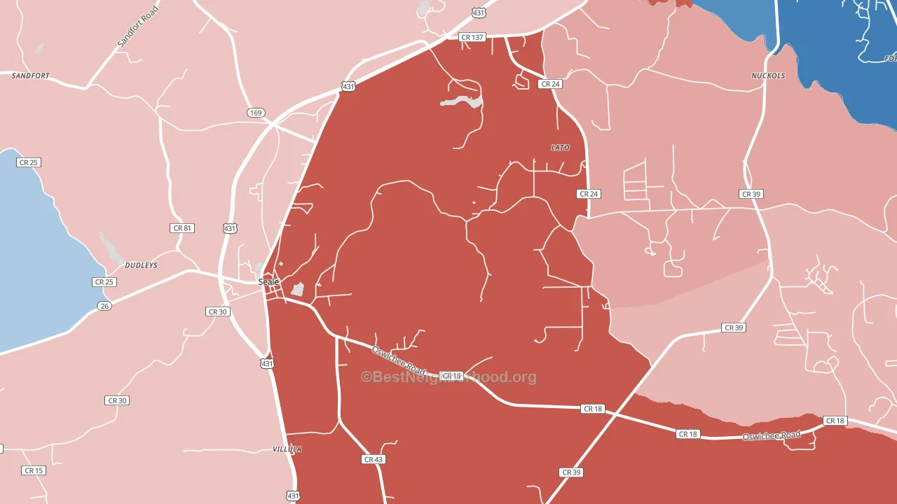Cottonton, AL block-group political-lean map
