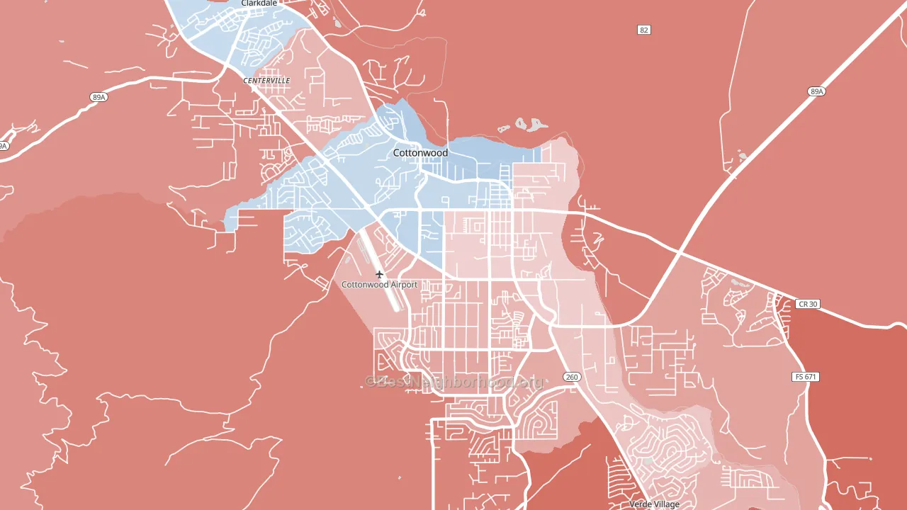 Cottonwood, AZ block-group political-lean map