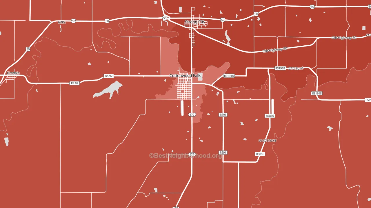 Cottonwood Falls, KS block-group political-lean map