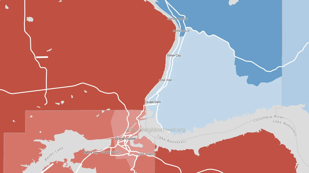 Coulee Dam, WA block-group political-lean map