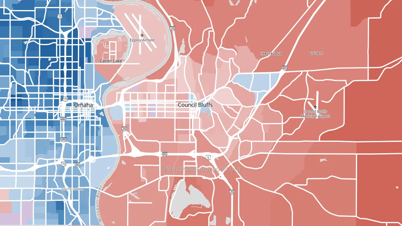 Council Bluffs, IA block-group political-lean map