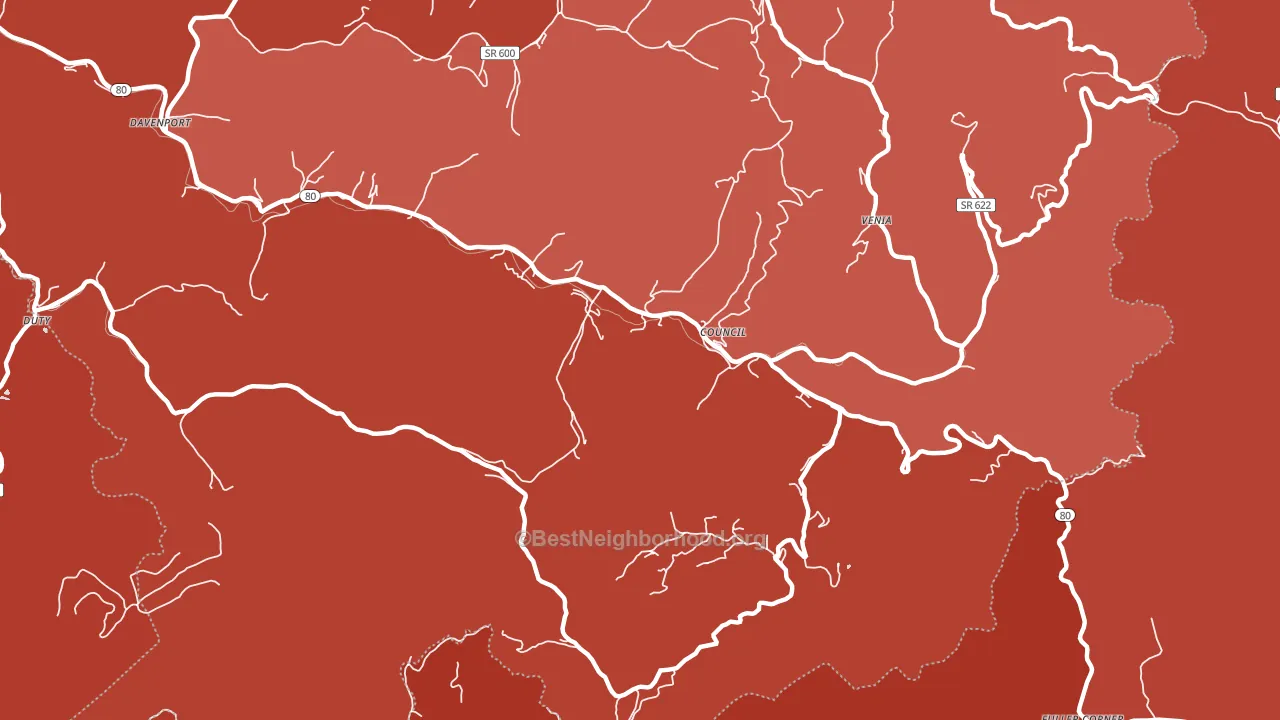 Council, VA block-group political-lean map