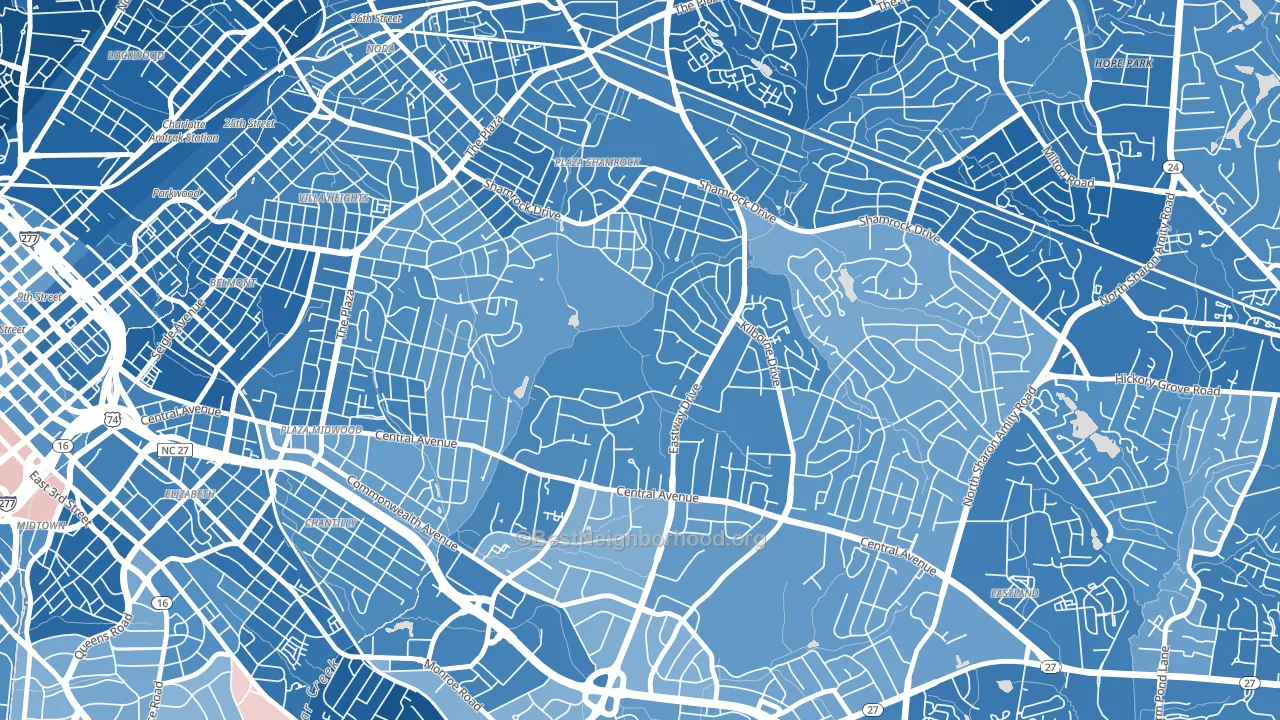 Country Club Heights, Charlotte, NC block-group political-lean map