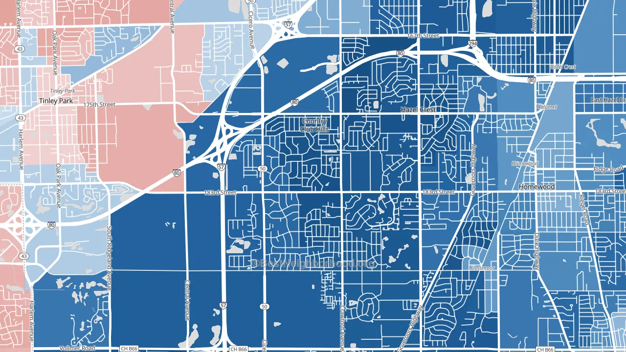 Country Club Hills, IL block-group political-lean map