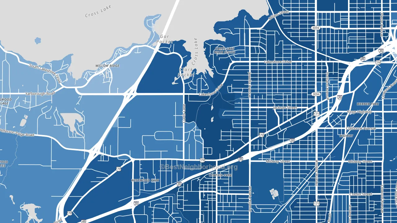 Country Club Hills Lakeshore Shops, Shreveport, LA block-group political-lean map