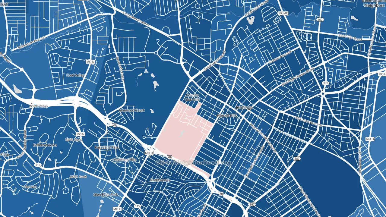 Country Club Hills, MO block-group political-lean map