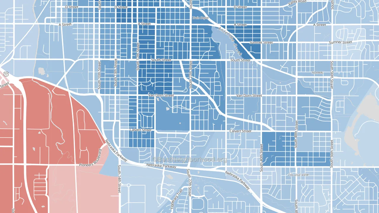 Country Club, Lincoln, NE block-group political-lean map