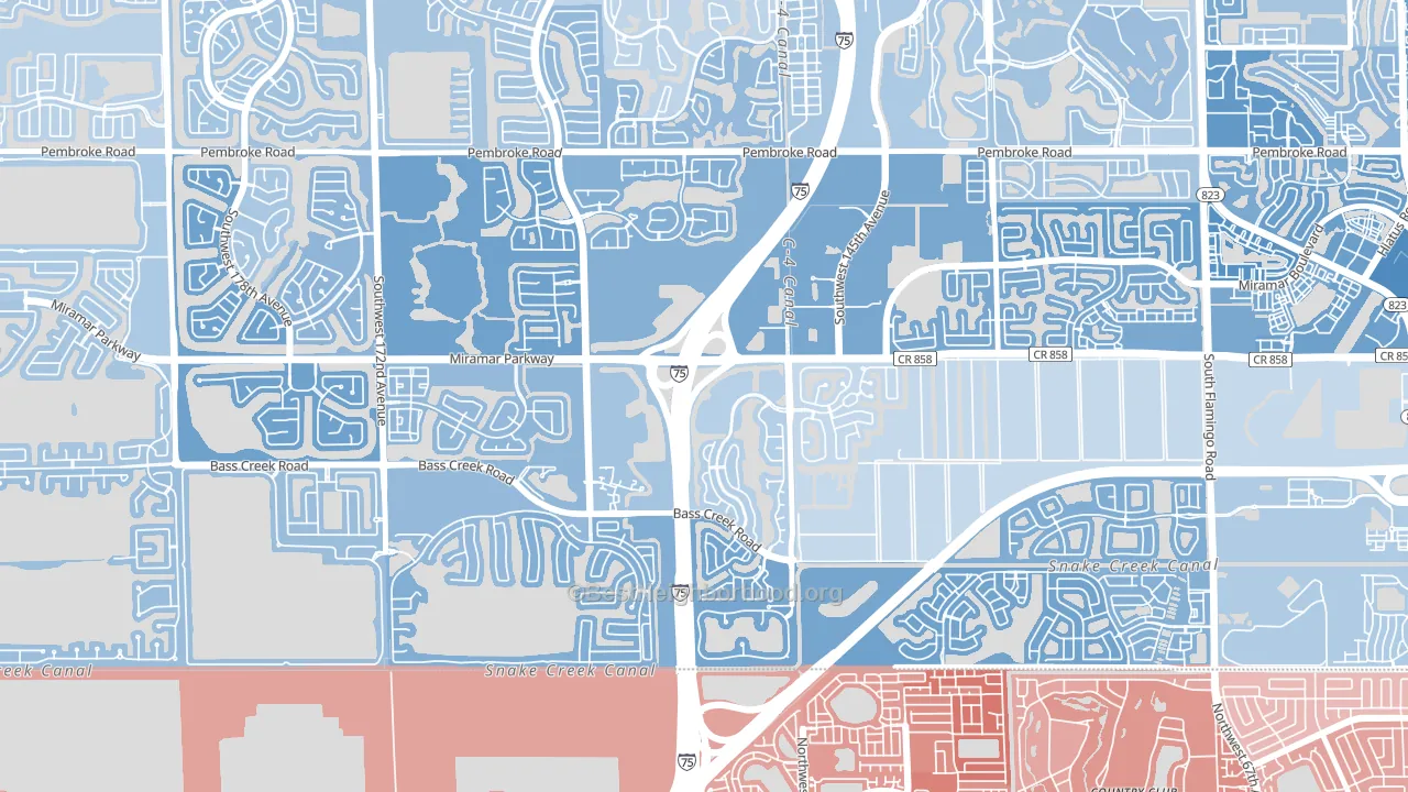 Country Lakes, Miramar, FL block-group political-lean map