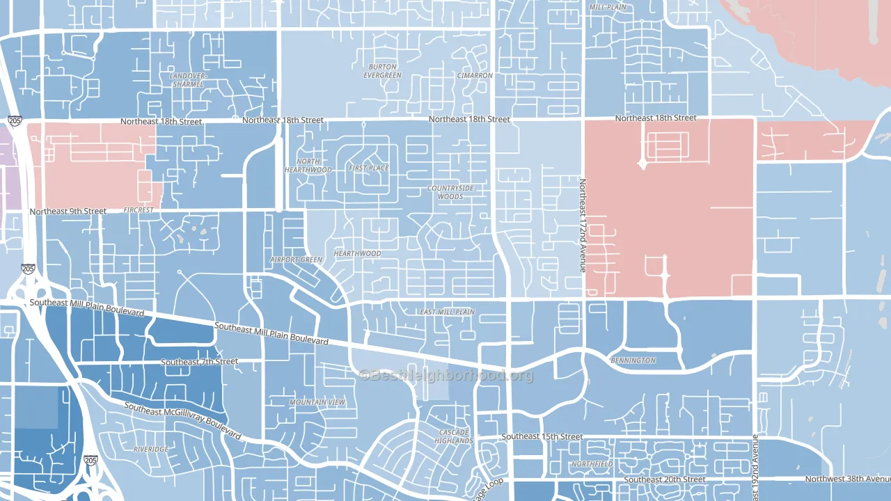 Countryside Woods, Vancouver, WA block-group political-lean map