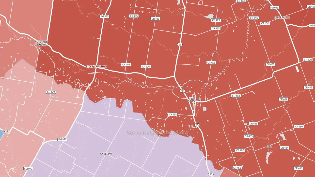 Coupland, TX block-group political-lean map