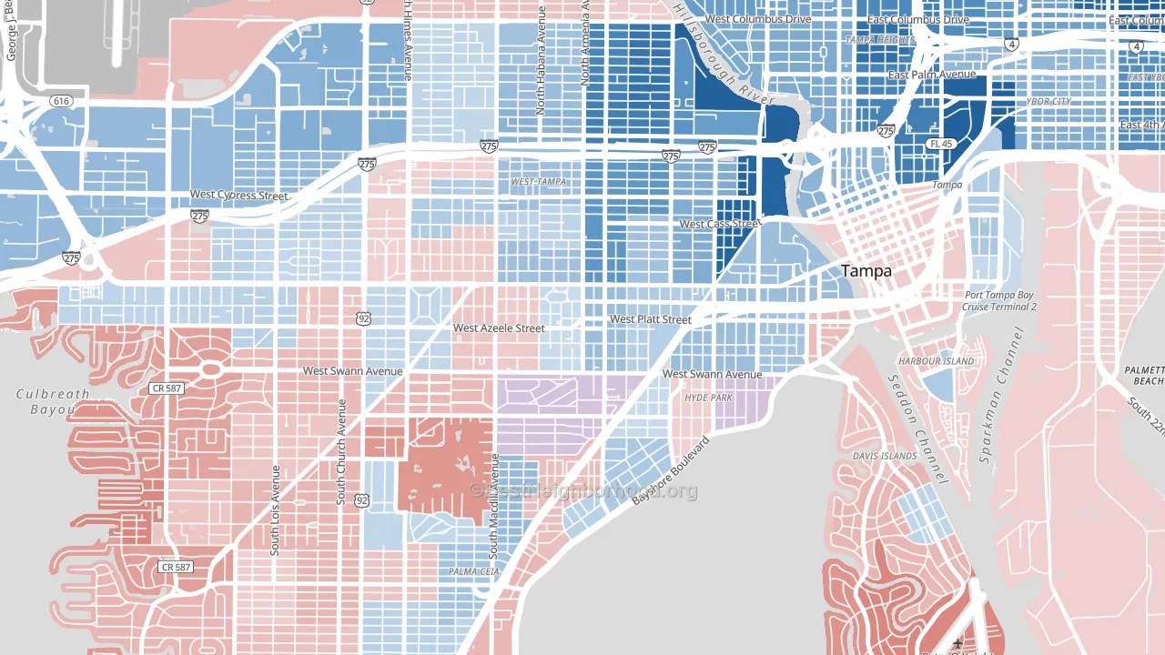 Courier City, Tampa, FL block-group political-lean map