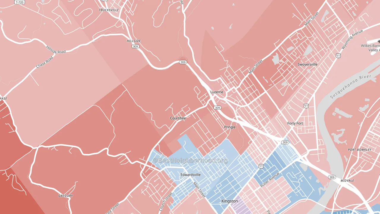 Courtdale, PA block-group political-lean map