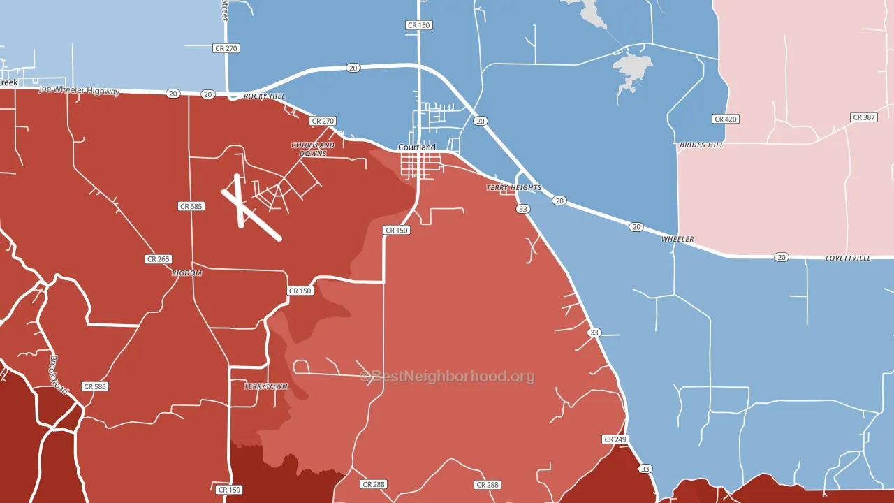 Courtland, AL block-group political-lean map