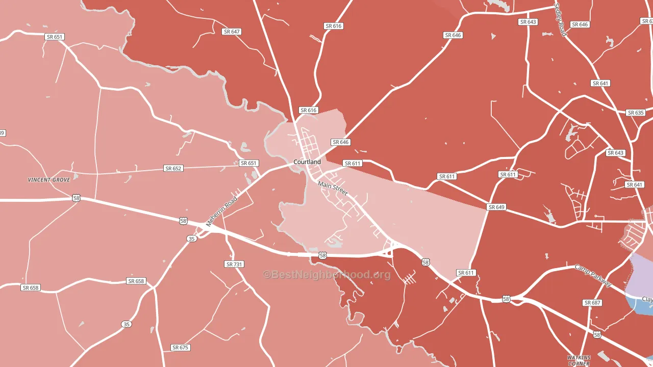 Courtland, VA block-group political-lean map