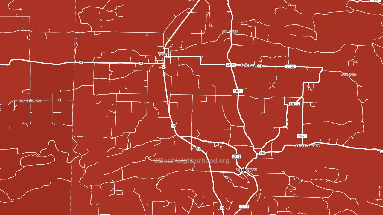 Cove, AR block-group political-lean map