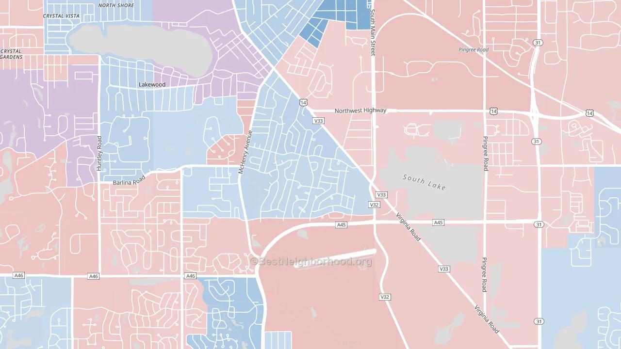 Coventry, Crystal Lake, IL block-group political-lean map