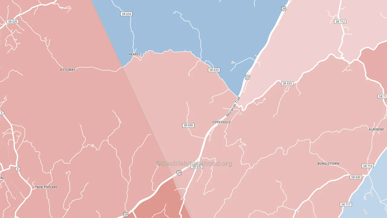 Covesville, VA block-group political-lean map
