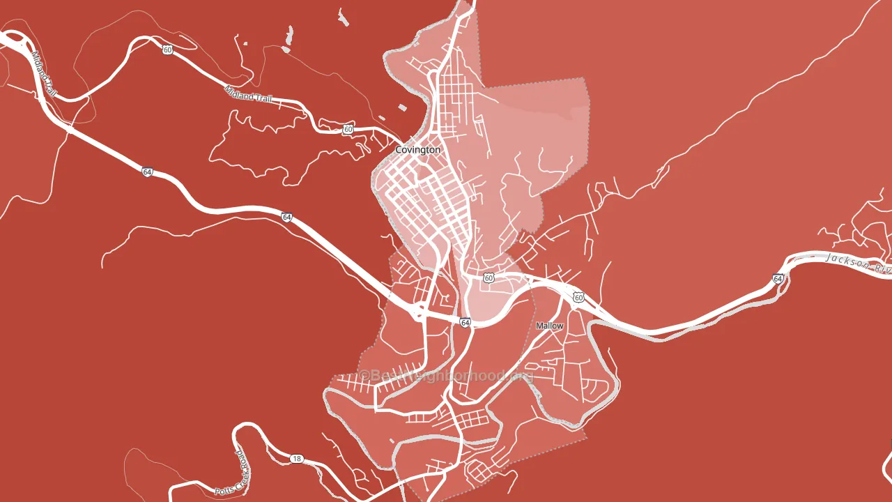 Covington City, VA block-group political-lean map